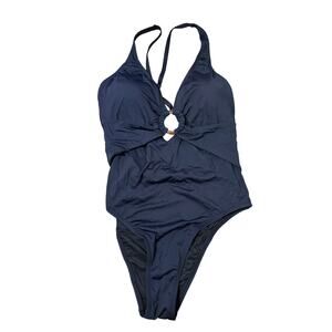 HOLIPICK Women’s Black One Piece Swimsuit Cutout Ring Detail Size L NWT